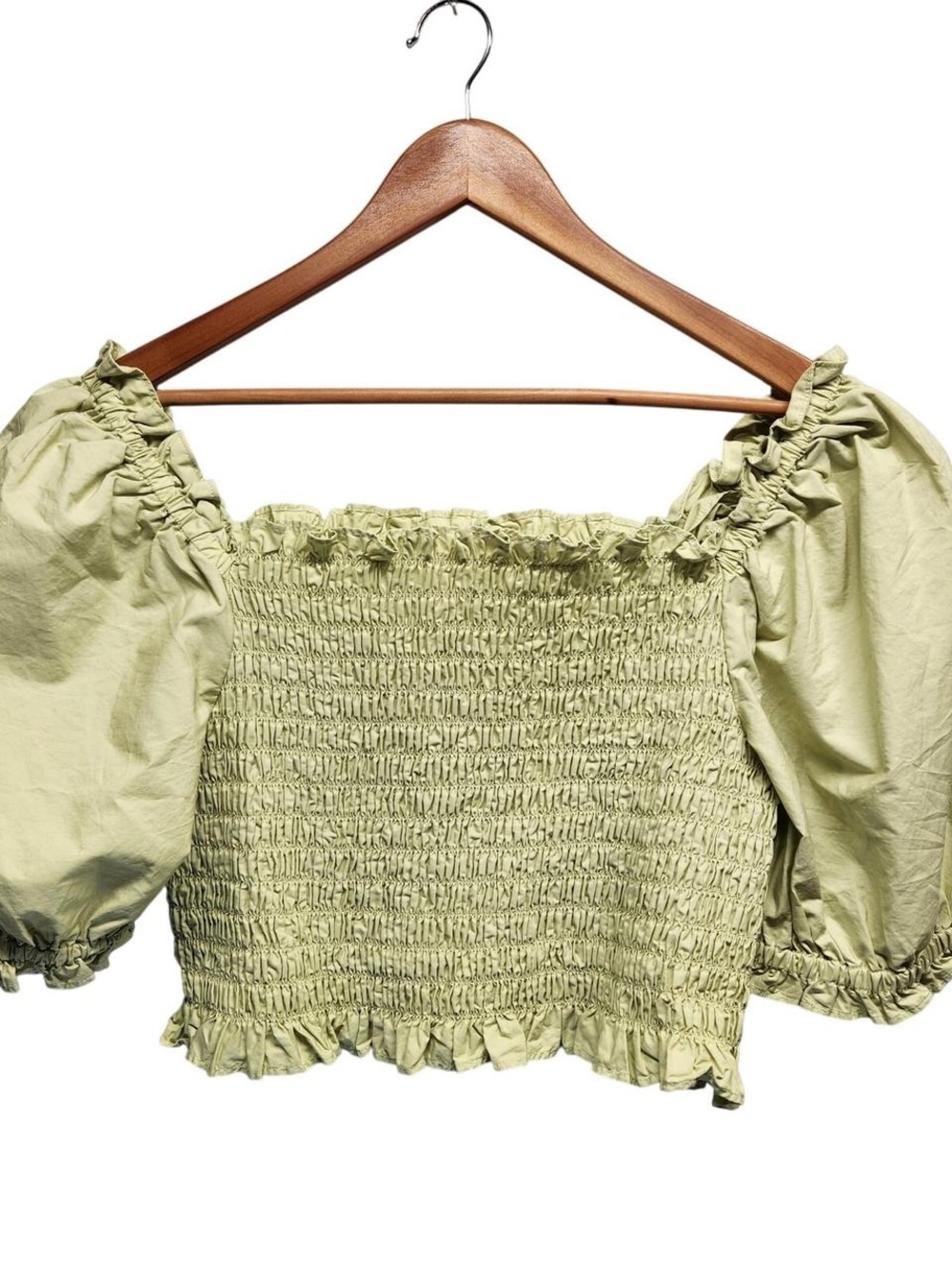 Levi's Women's Size Small Rey Smocked Short Sleeve Cropped Blouse Green